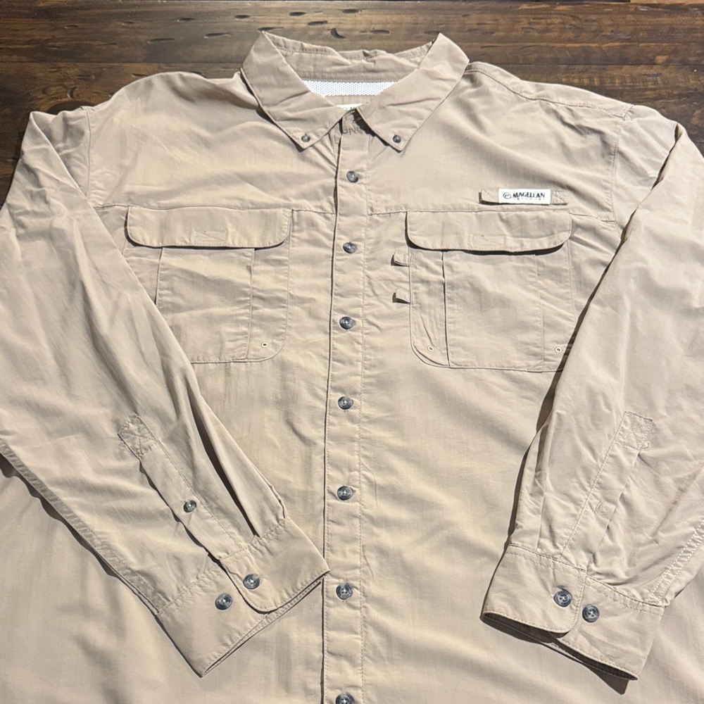 Magellan Silver Mink, Laguna Madre Long-Sleeve Men’s Button Fishing Shirt-2XLT